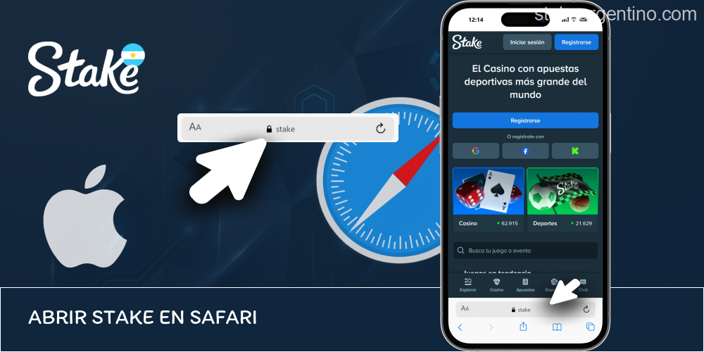 Entrada a Stake desde Safari en iPhone