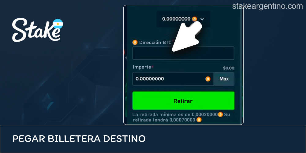 Ingreso de billetera receptora en Stake