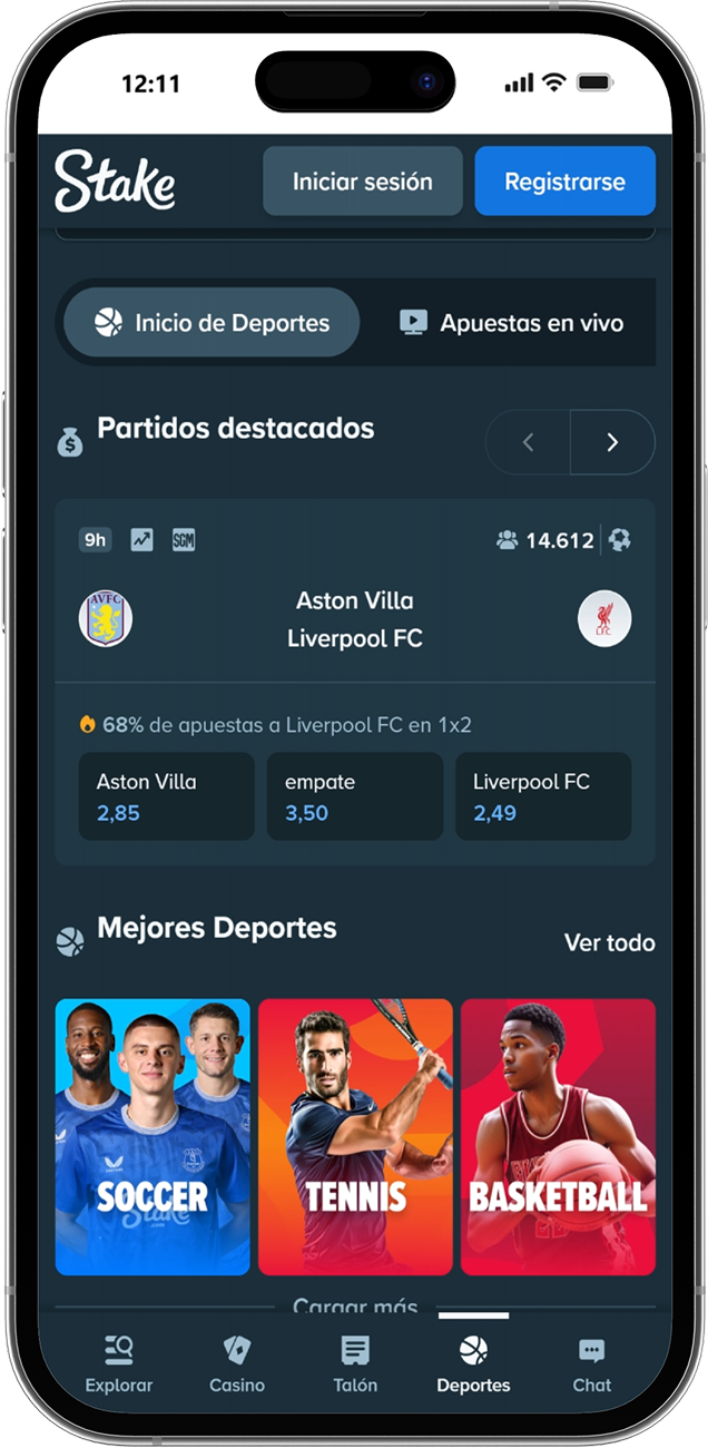 Captura de pantalla de la sección de apuestas de la versión móvil de Stake