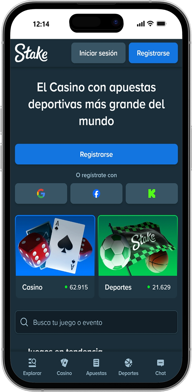 Captura de pantalla de la página de inicio de la versión móvil de Stake