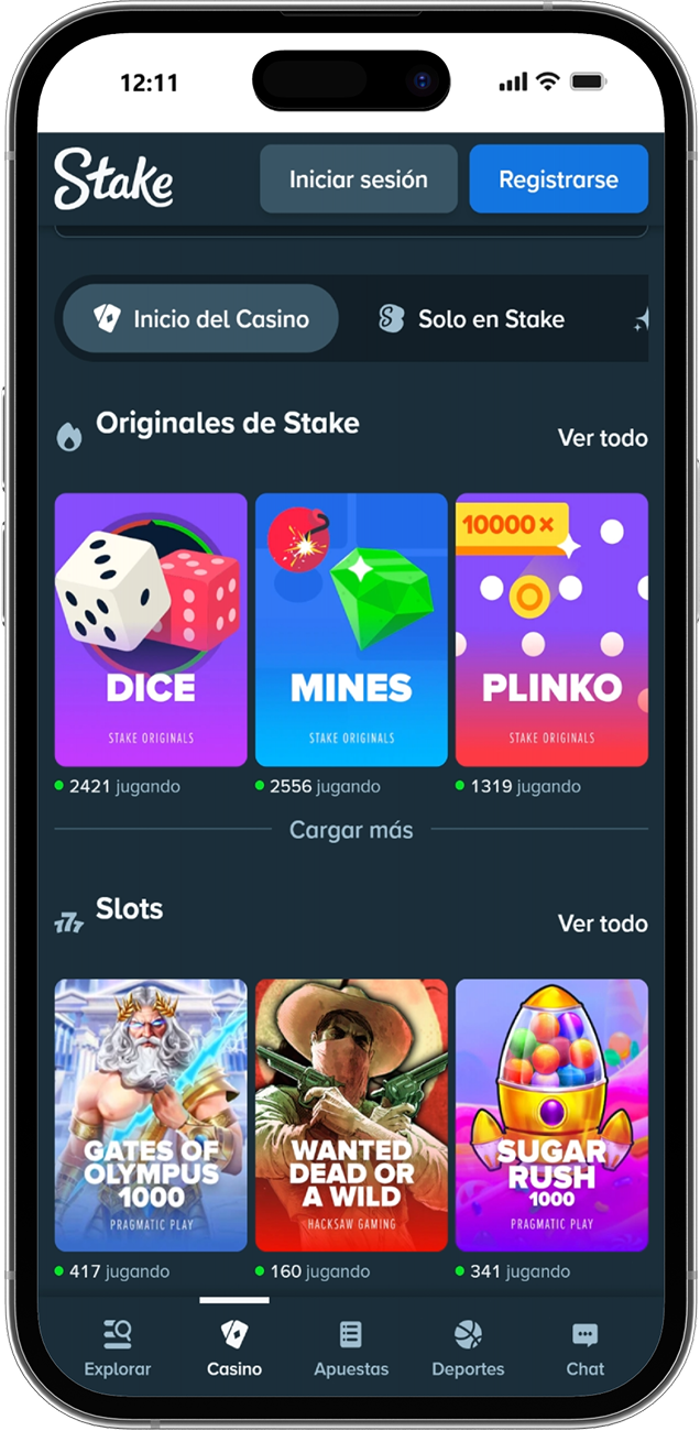 Captura de pantalla de la sección de casino de la versión móvil de Stake